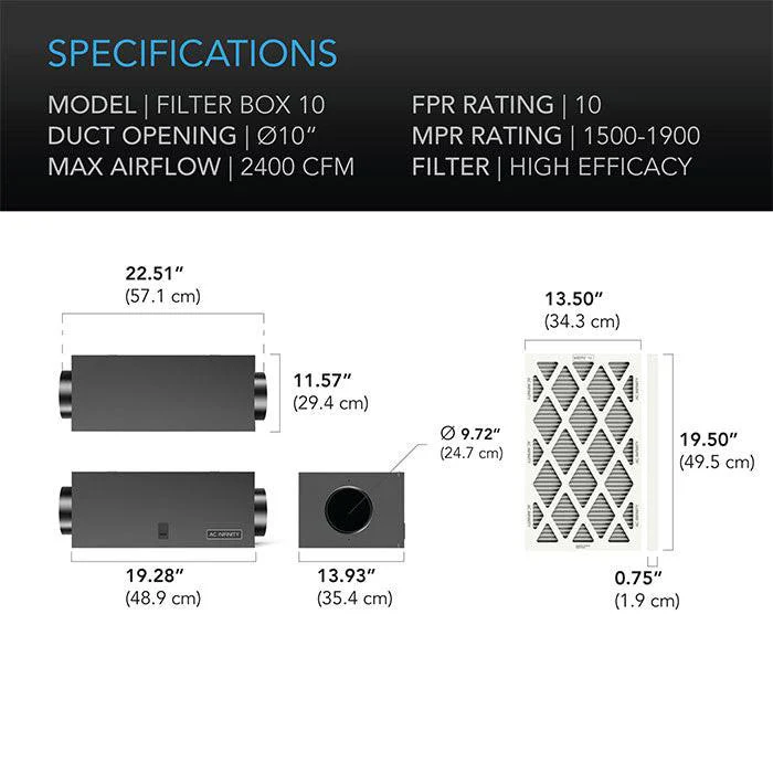 AC Infinity Air Filter Box with High Efficacy Filter, 10" - Image 2