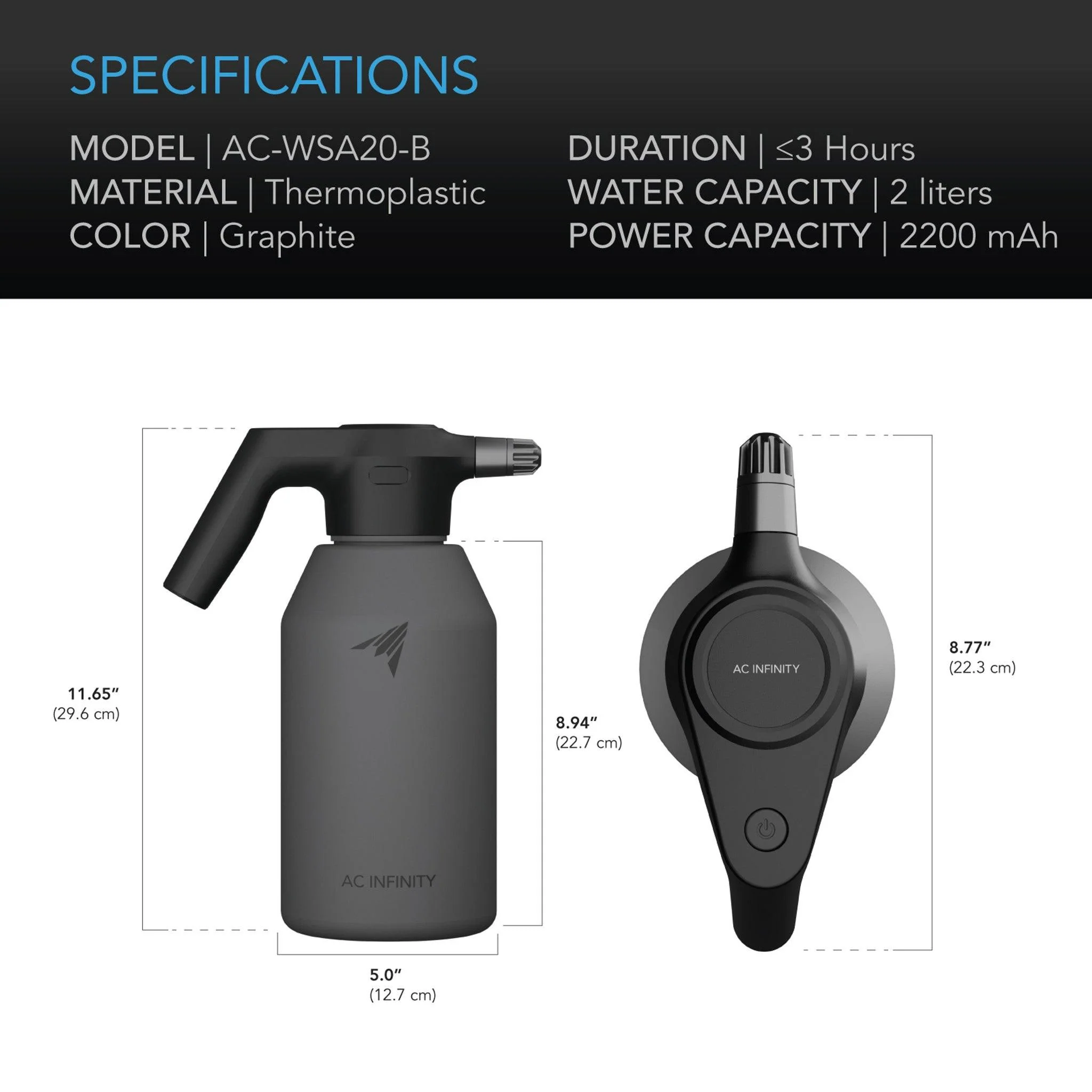 AC Infinity Automatic Water Sprayer, 2 Liter, Black - Image 6