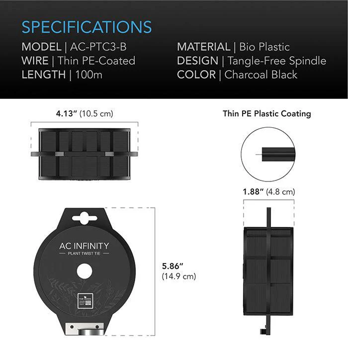 AC Infinity Black Twist Ties with Built-In Cutter, 100m - Image 4