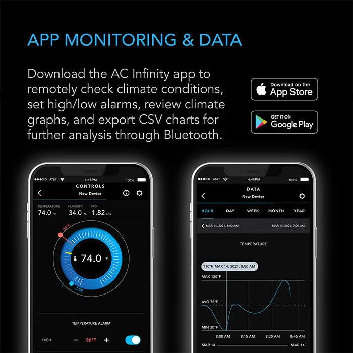 AC Infinity CLOUDCOM B1 Smart Thermo-Hygrometer, 12 ft. Sensor Probe - Image 3