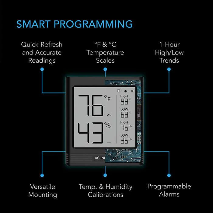 AC Infinity CLOUDCOM B1 Smart Thermo-Hygrometer, 12 ft. Sensor Probe - Image 4