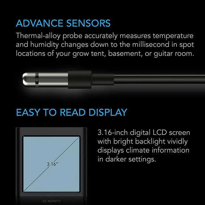 AC Infinity CLOUDCOM B1 Smart Thermo-Hygrometer, 12 ft. Sensor Probe - Image 6