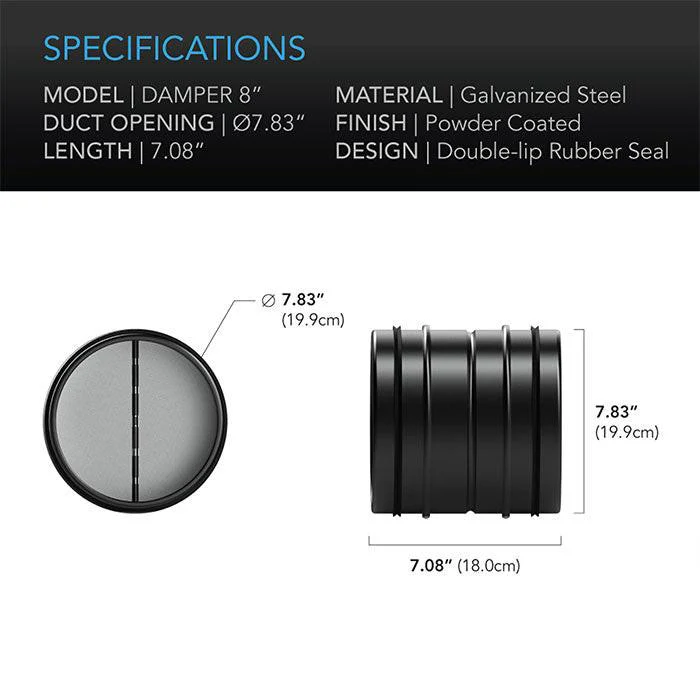 AC Infinity Galvanized Steel Backdraft Damper Ducting Insert, 8" - Image 2