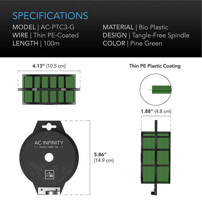 AC Infinity Green Twist Ties with Built-In Cutter, 100m - Image 4