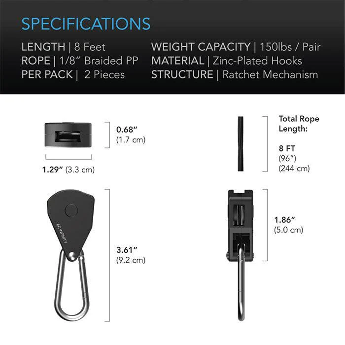 AC Infinity Heavy-Duty Adjustable Rope Clip Hanger, 1 Pair - Image 2