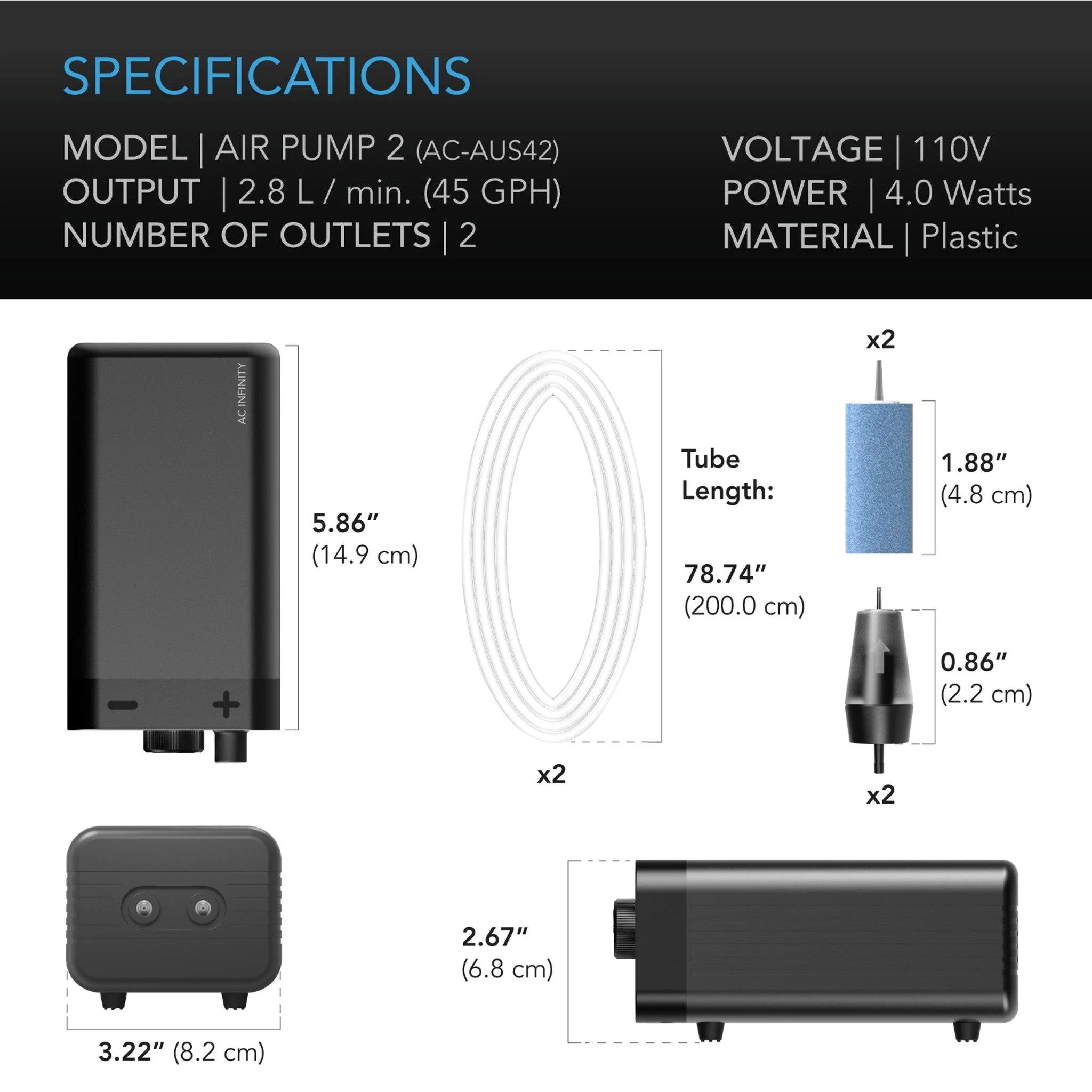 AC Infinity Hydroponic Air Pump, 45 GPH - Image 6