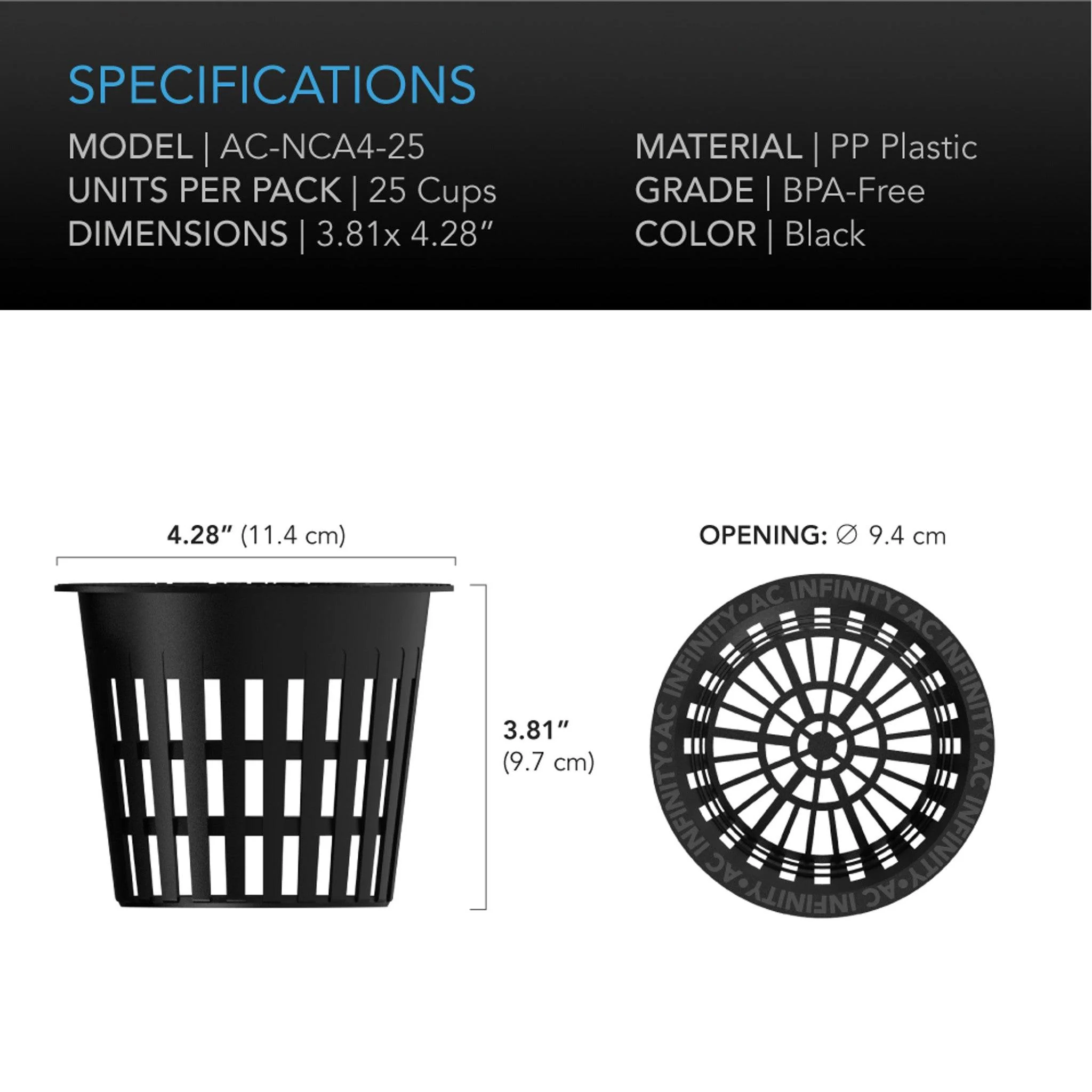 AC Infinity Mesh Net Cups, 4 Inch, Pack of 25 - Image 6