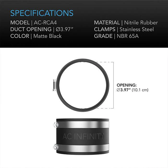 AC Infinity Noise Reduction Duct Coupler with Stainless Steel Clamps, 4" - Image 2