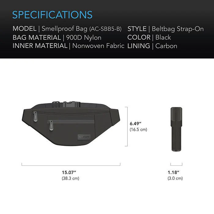 AC Infinity Smell Proof Belt Bag, Black - Image 6