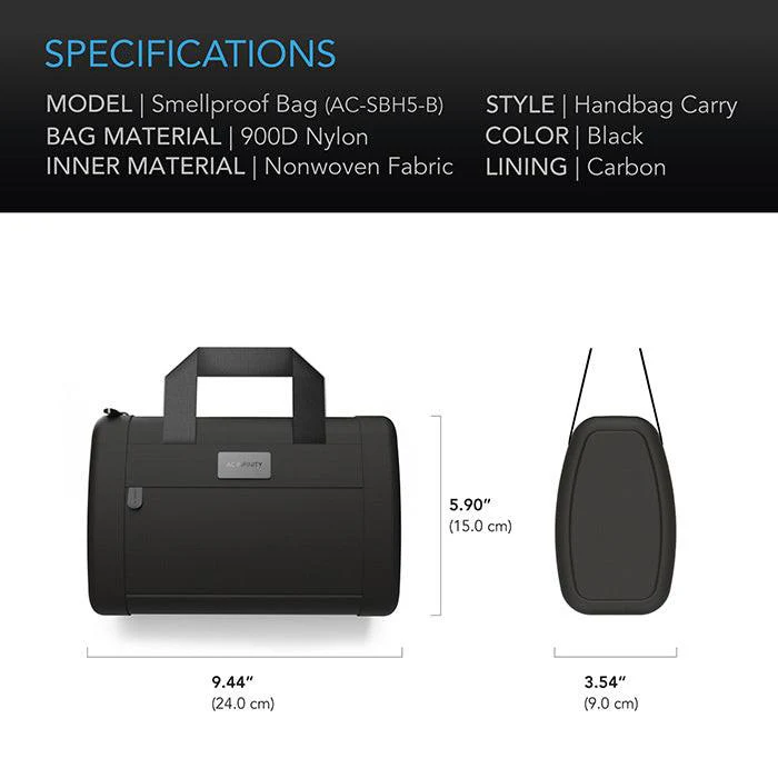 AC Infinity Smell Proof Hand Bag, Black - Image 6