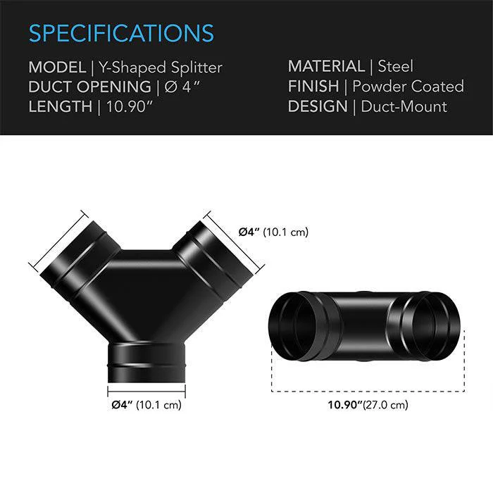 AC Infinity Steel 3-Way Splitter, 4" - Image 2
