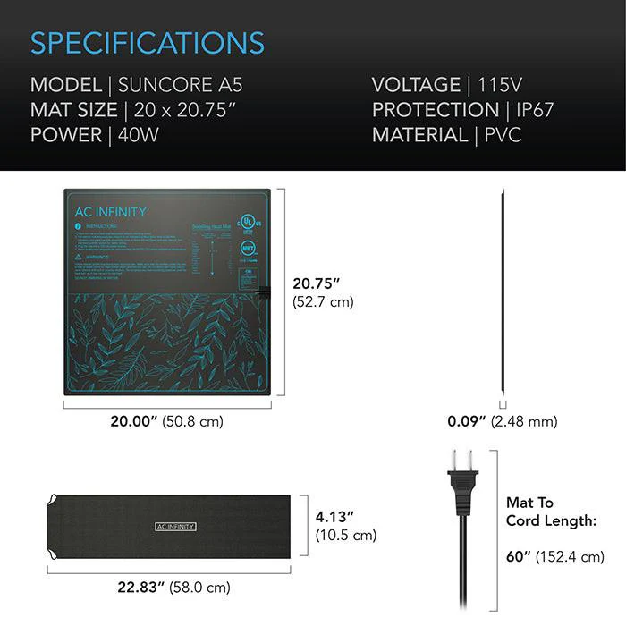 AC Infinity SUNCORE A5 Seedling Heat Mat, 20" x 20.75" - Image 2