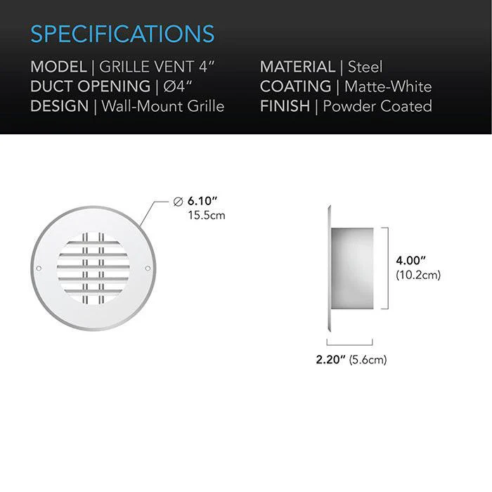 AC Infinity Wall-Mount Duct Grille Vent, White Steel - Image 11