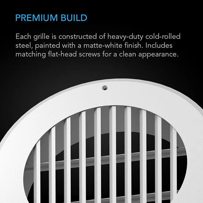 AC Infinity Wall-Mount Duct Grille Vent, White Steel, 6" - Image 2