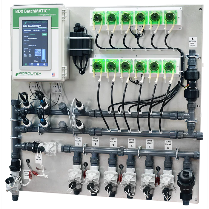 Agrowtek GrowControl BDX BatchMatic 6-Zone/12 Peristaltic Pump Fertigation System With Temperature, pH, EC Sensors, & WiFi Connectivity - Image 3