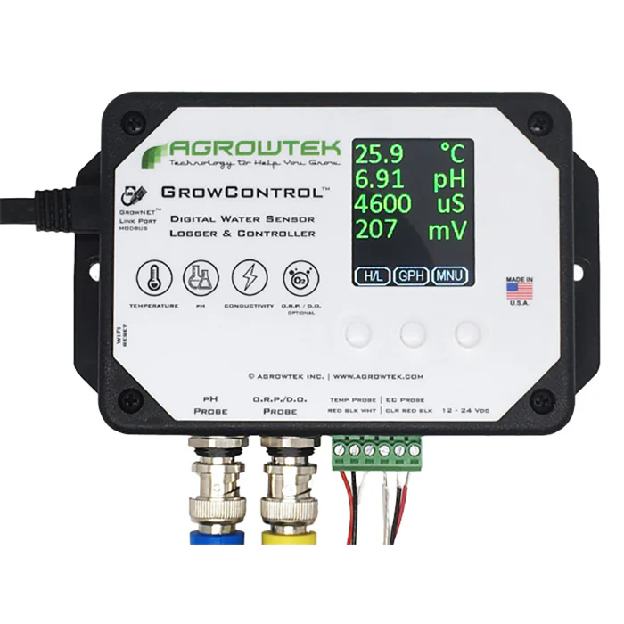 Agrowtek GrowControl MDX AgrowDose Mini Dosing Controller System With Mounting Panel, Dual Peristaltic Pumps & Temperature, pH, EC, ORP Sensors - Image 2