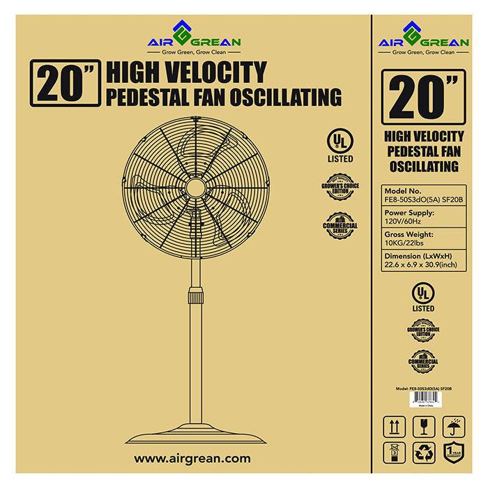 AirGrean High Velocity Oscillating Pedestal Fan, 20 Inch - Image 3