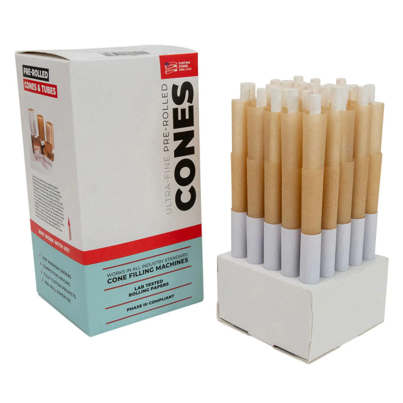 Custom Cones USA 109mm Pre-Rolled Cones, Natural Brown Paper with Glass Tip - Case of 50 - Image 2