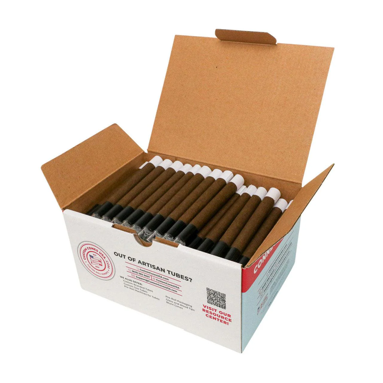 Custom Cones USA 109mm Pre-Rolled Tubes, Dark Brown Hybrid Hemp Wrap with 11mm Wide Cylinder Glass Tip - Case of 100 - Image 2