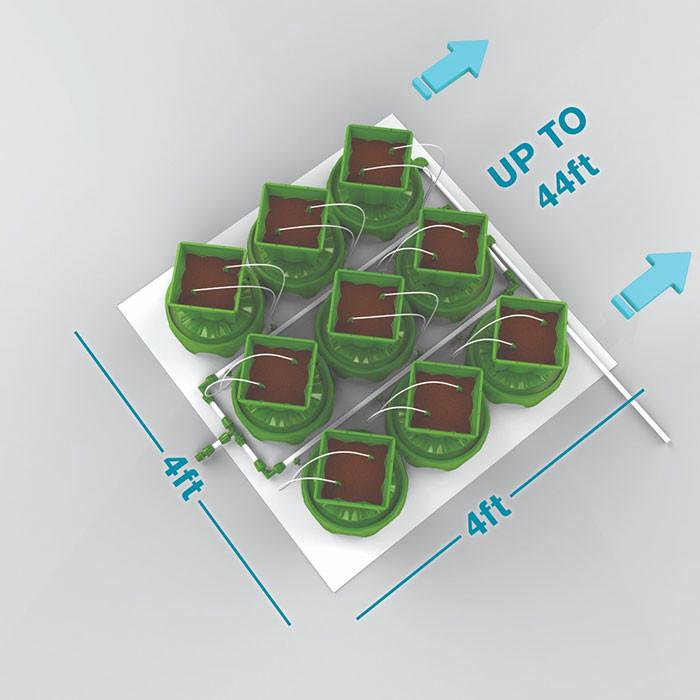 FloraFlex Micro Drip Irrigation Bundle, 9 Plants per 4'x4', 2 Gallon PotPro & Drainage Platform, 4' x 4'