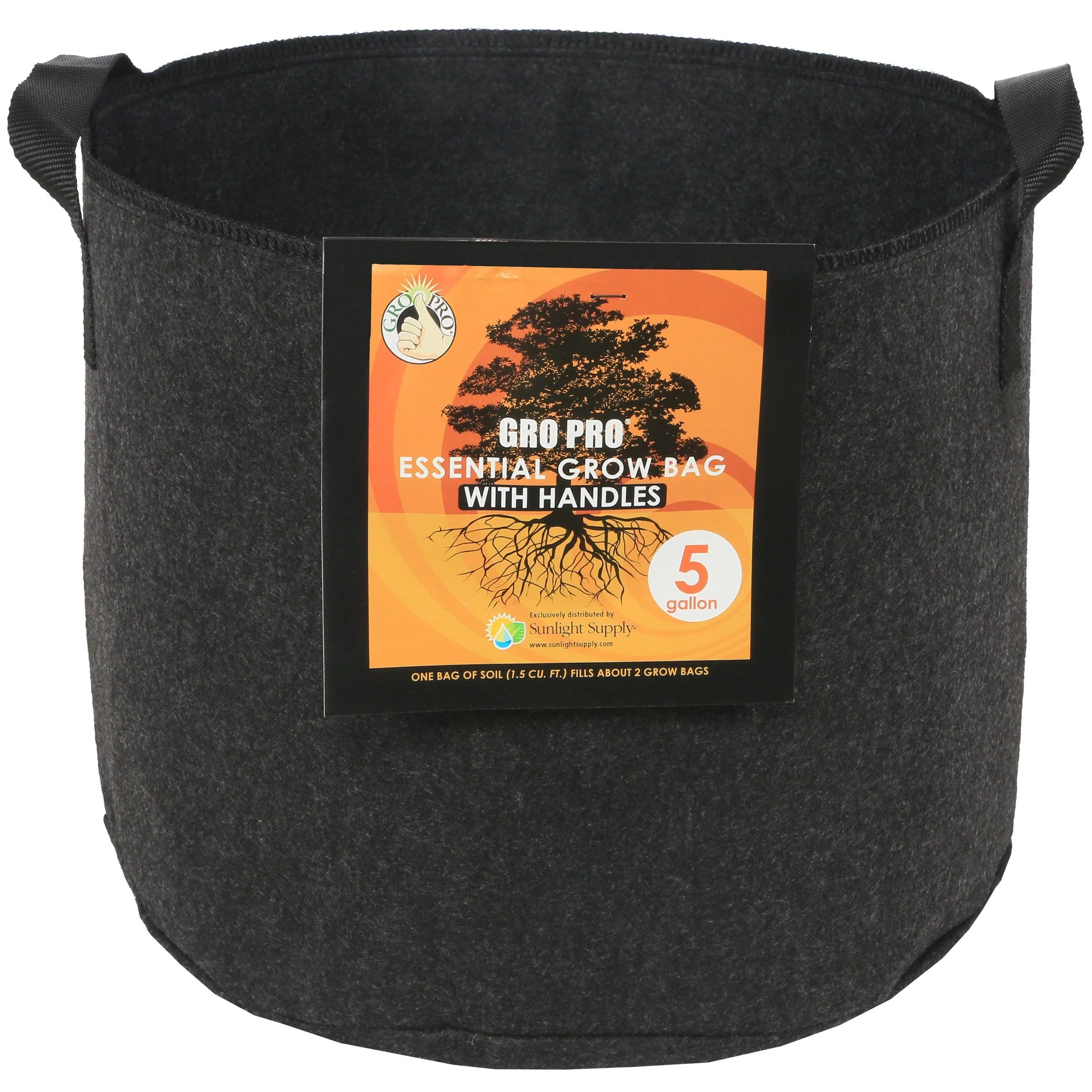 Gro Pro Essential Round Fabric Pot with Handles, Black - Image 2