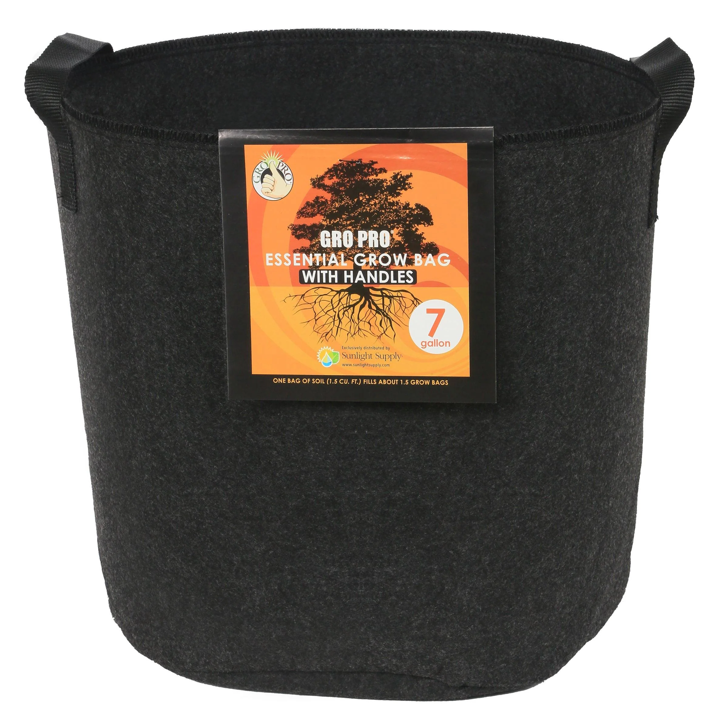 Gro Pro Essential Round Fabric Pot with Handles, Black - Image 3