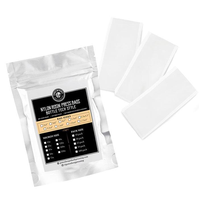 Gutenbergs Dank Pressing Co. 2" x 4" Bottle Tech Style Rosin Bag, 120 Micron - Pack of 20