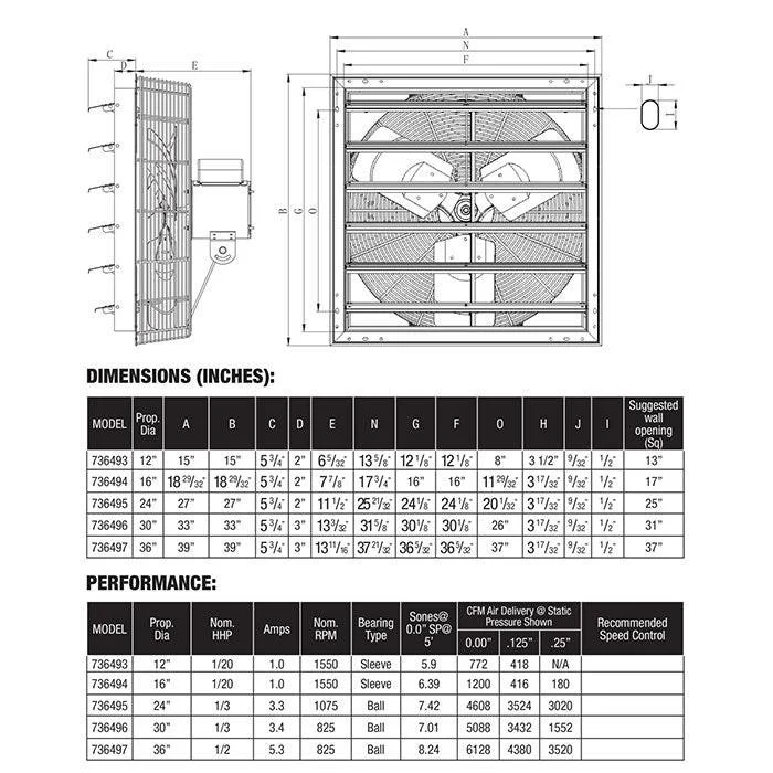 Hurricane Pro Shutter Exhaust Fan, 36 in - Image 2