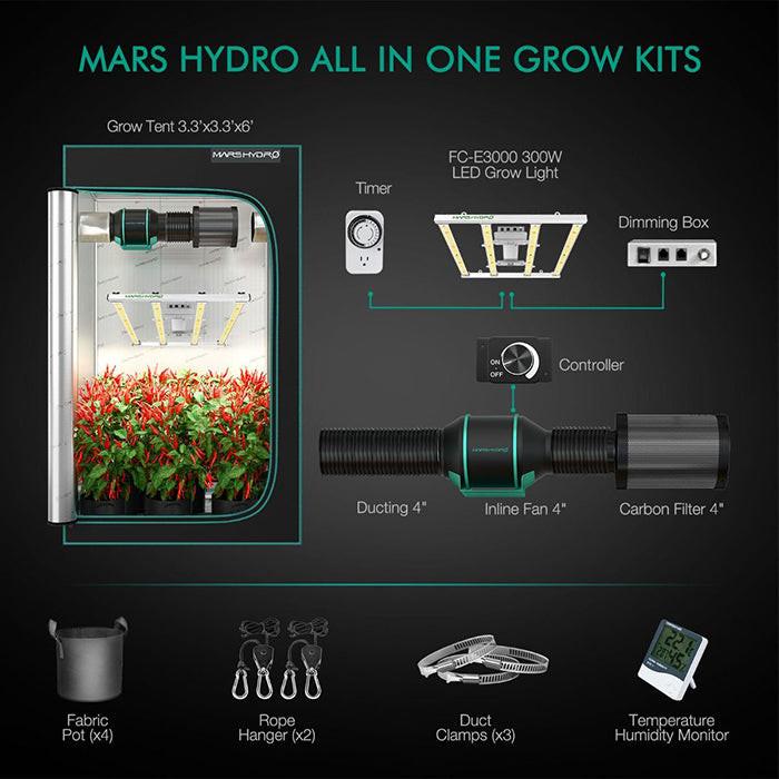 Mars Hydro 3.3' x 3.3' FC-E3000 LED Grow Tent Kit - Image 8