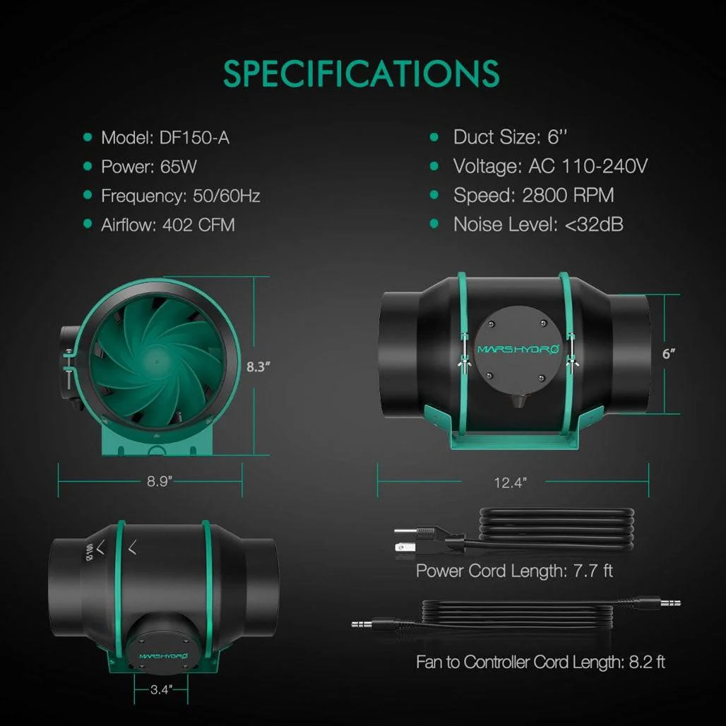 Mars Hydro Inline Fan With Speed Controller - Image 4