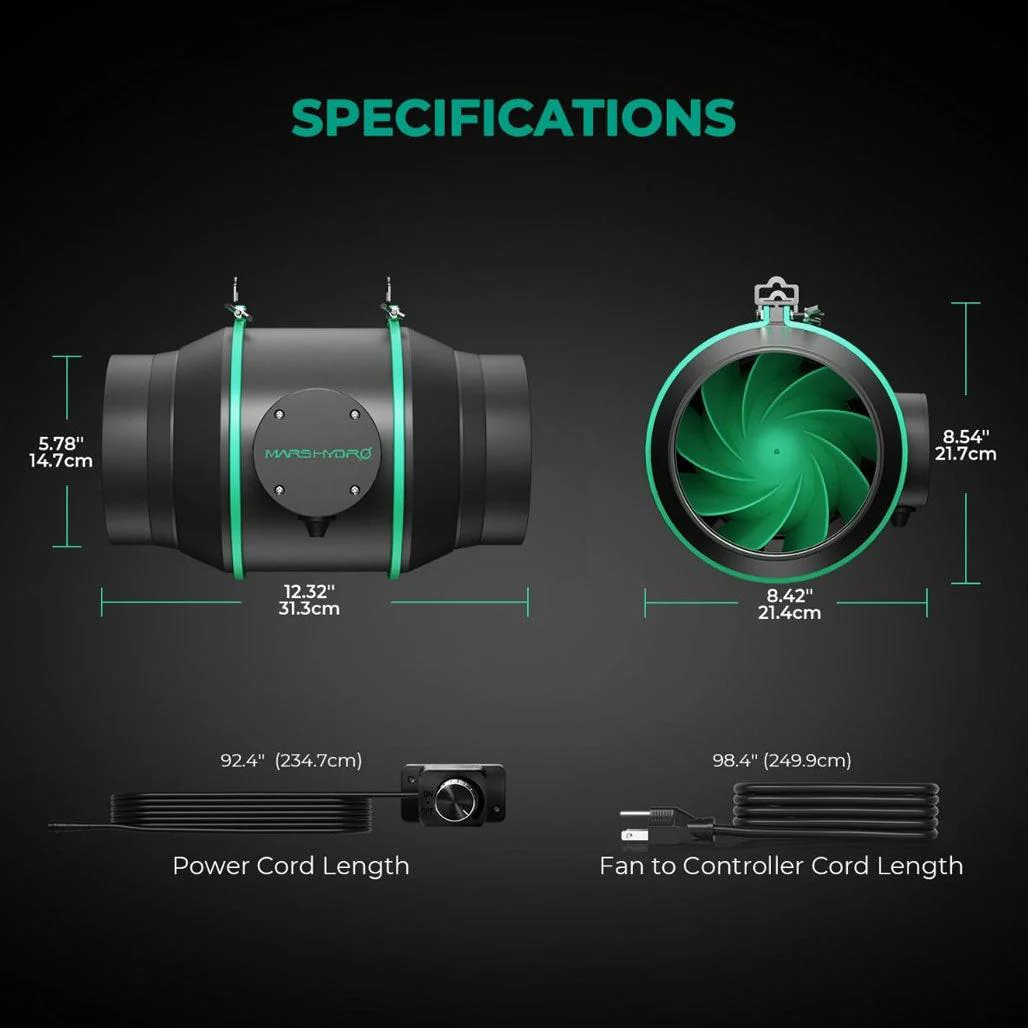 Mars Hydro Inline Duct Fan And Carbon Filter Combo With Speed Controller, 6 Inch - Image 2