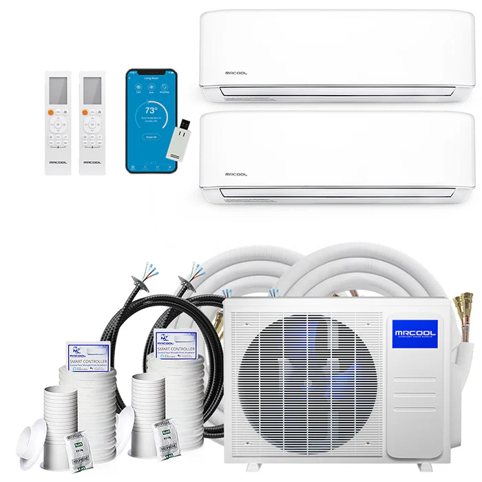 MRCOOL DIY GEN 4 27000 Btu Ductless Mini Split Air Conditioner With Heat Pump - 2 Zone Wall Mounted 9K+12K With Two 50 Foot Install Kits, DIY Pro Cable, & Enhanced Wifi Connectivity, 230 Volts