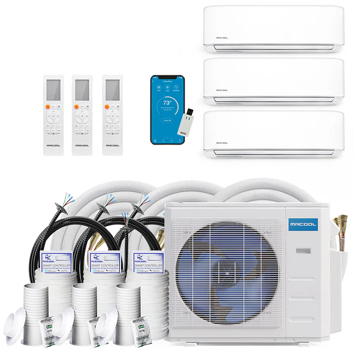MRCOOL DIY GEN 4 27000 Btu Ductless Mini Split Air Conditioner With Heat Pump - 3 Zone Wall Mounted 9K+9K+9K With Three 16 Foot Install Kits, DIY Pro Cable, & Enhanced Wifi Connectivity, 230 Volts