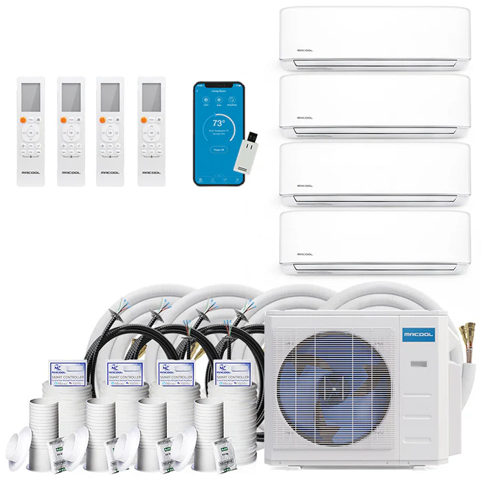 MRCOOL DIY GEN 4 48000 Btu Ductless Mini Split Air Conditioner With Heat Pump - 4 Zone Wall Mounted 12K+12K+12K+12K With One 16, Two 25, And One 50 Foot Install Kits, DIY Pro Cable, & Enhanced Wifi Connectivity, 230 Volts