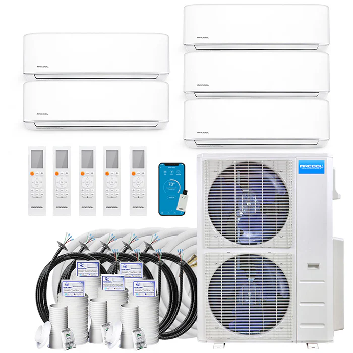 MRCOOL DIY GEN 4 48000 BTU Ductless Mini-Split Air Conditioner With Heat Pump - 5 Zone Wall Mounted 9K+9K+9K+9K+12K With Two 25 Foot and Three 50 Foot Install Kits, DIY Pro Cable, & Enhanced Wifi Connectivity, 230 Volt
