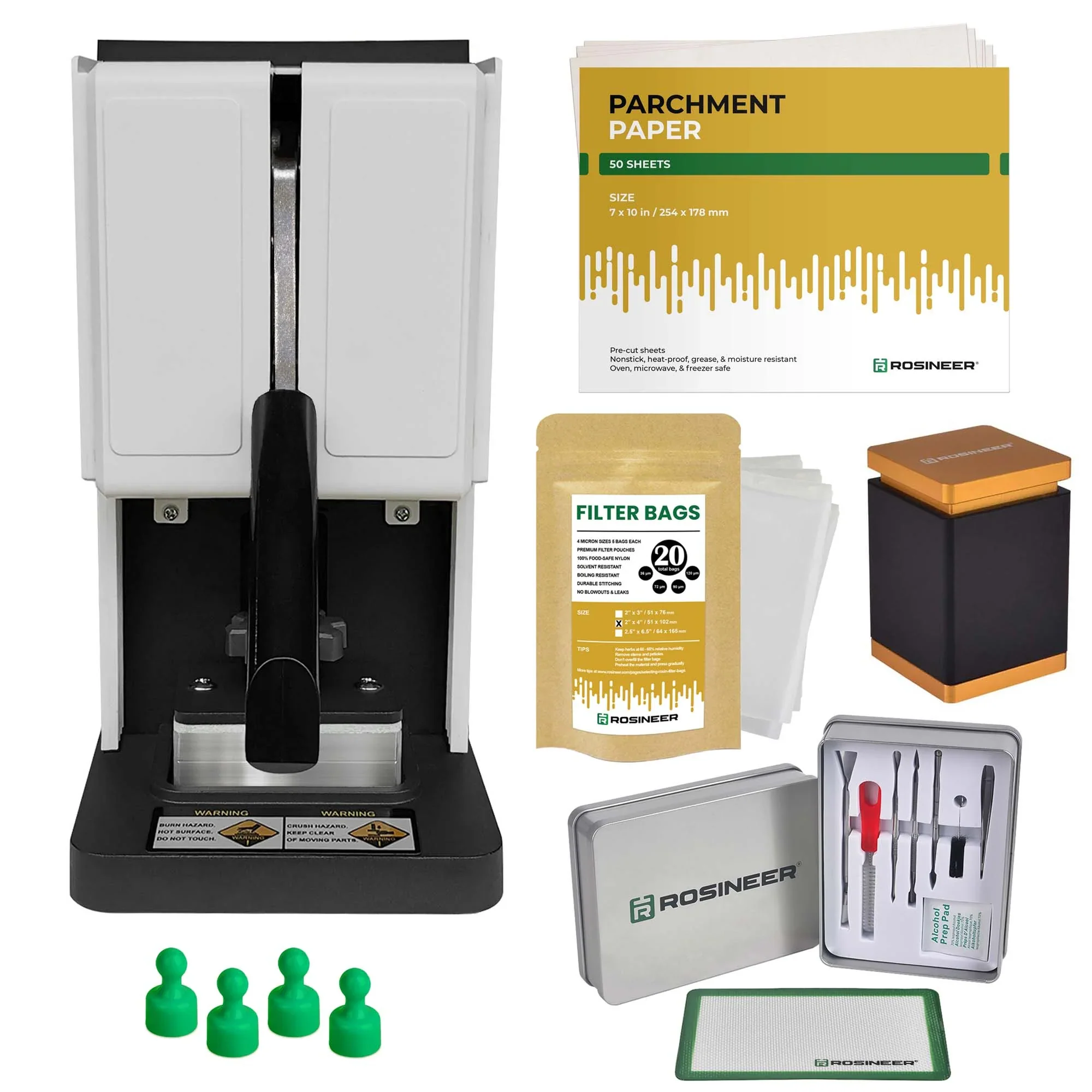 Rosineer PRESSO 1500 lb. Manual Rosin Press Machine With Accessory Bundle, Ivory