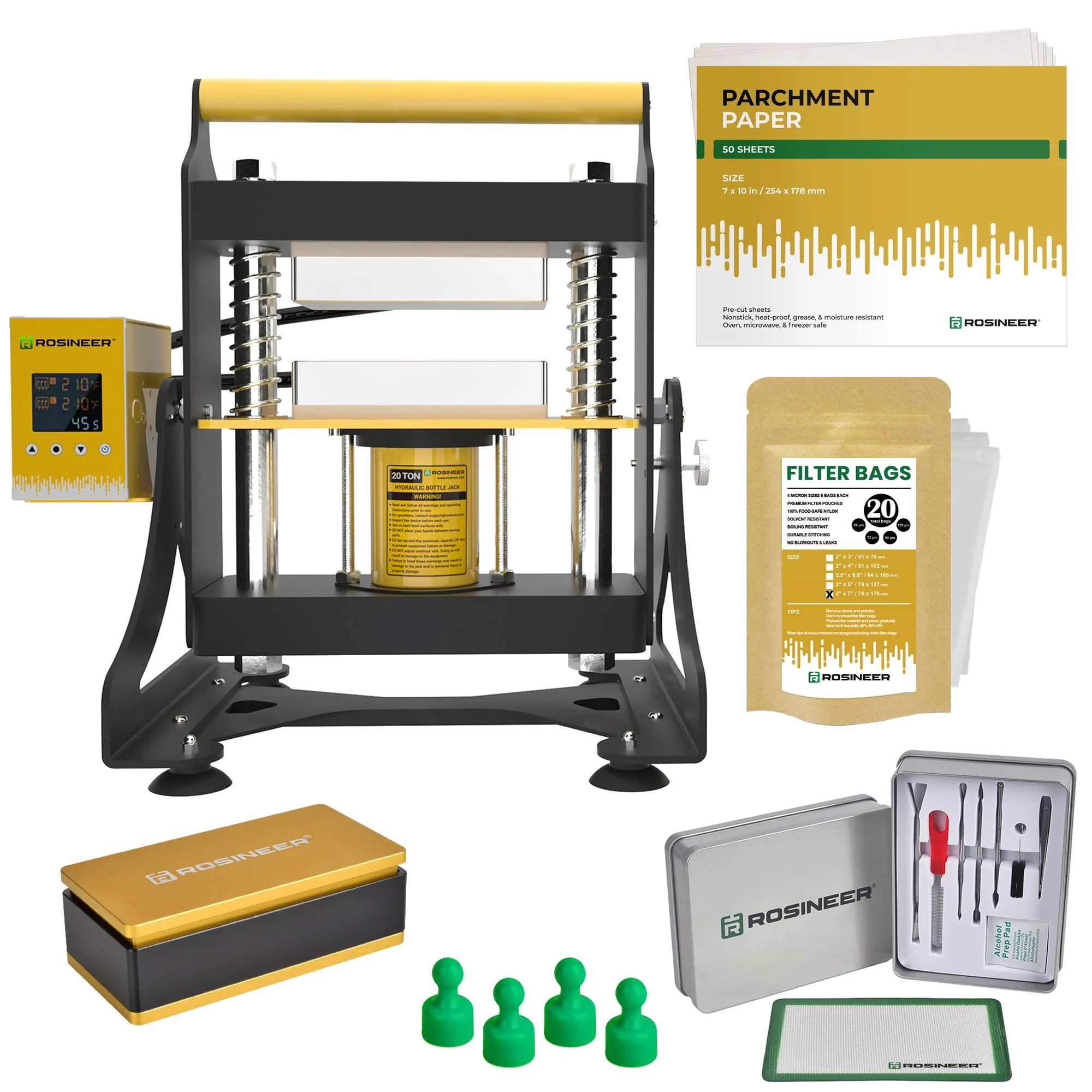 Rosineer SWING 20-Ton Hydraulic Rosin Press With Accessory Bundle