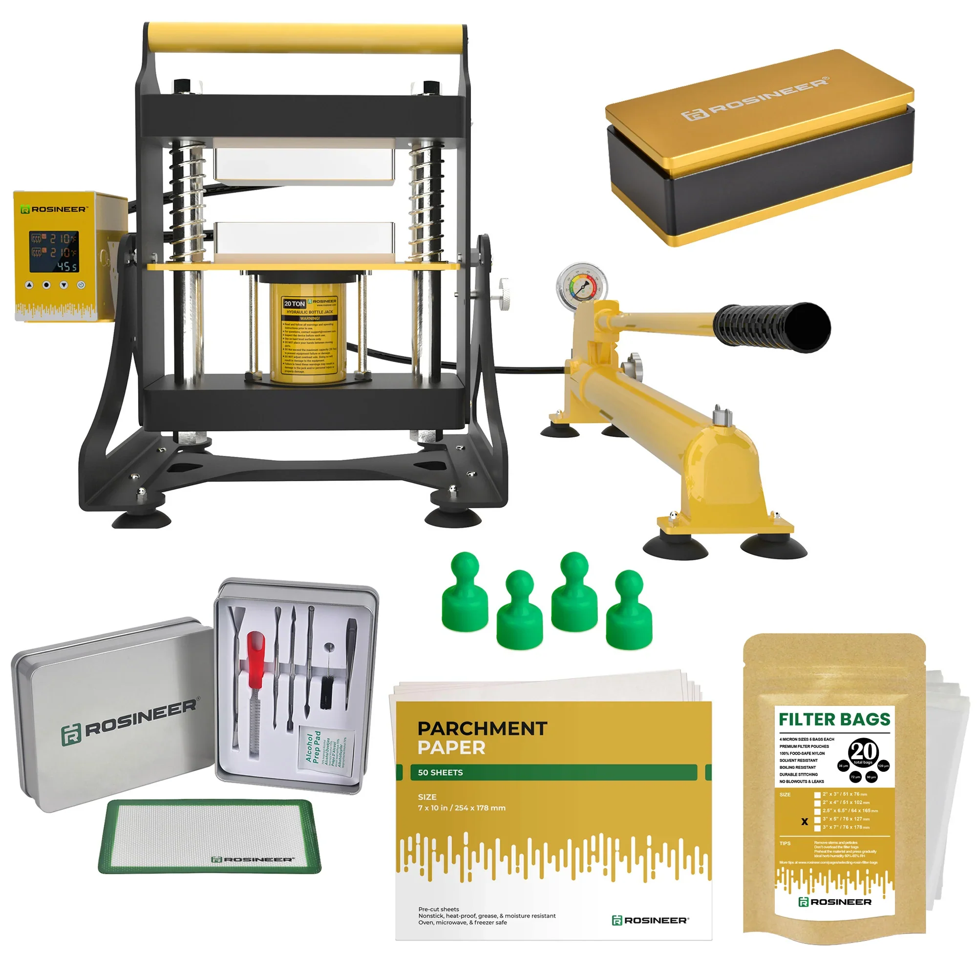 Rosineer SWING 20-Ton Hydraulic Rosin Press With Accessory Bundle And Hand Pump