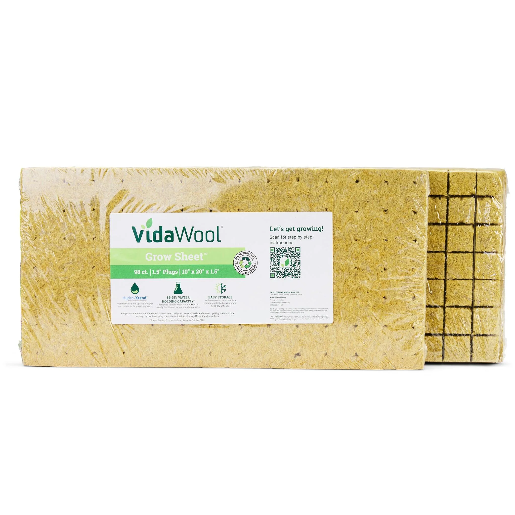 VidaWool Grow Sheet, 1.5" Plug, 98/Sheet, Wrapped, Case of 28 Sheets - Image 2