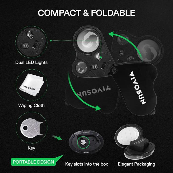 Vivosun 30x-60x Jewelers Loupe Magnifier with LED Light - Image 3