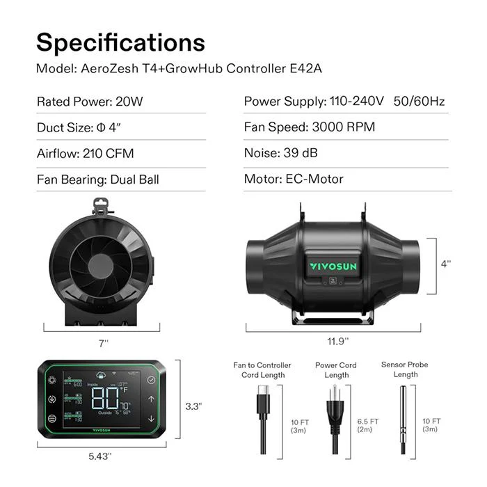 Vivosun AeroZesh T Series Inline Fan with E42A Controller - Image 11