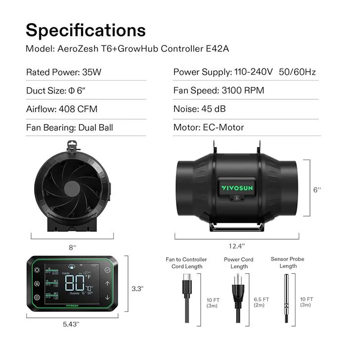 Vivosun AeroZesh T Series Inline Fan with E42A Controller - Image 12