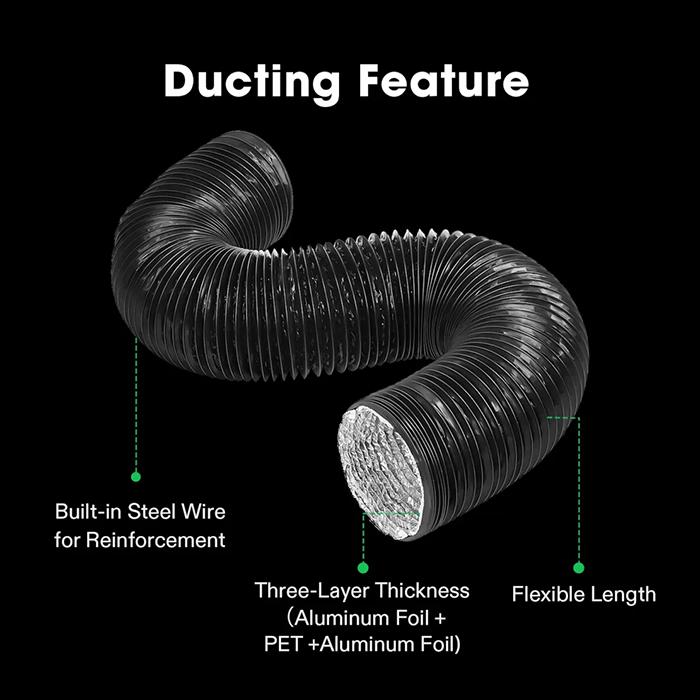 Vivosun Black Non-Insulated Flex Air Aluminum Ducting, 4" x 16' - Image 2