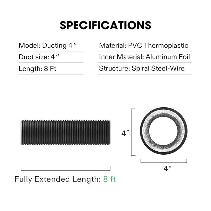 Vivosun Black Non-Insulated Flex Air Aluminum Ducting, 4" x 8' - Image 7