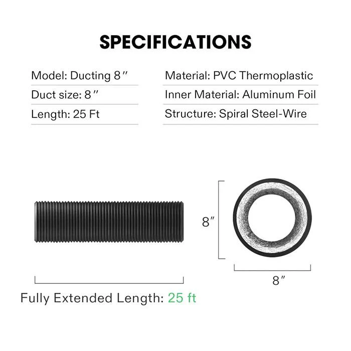Vivosun Black Non-Insulated Flex Air Aluminum Ducting, 8" x 25' - Image 7