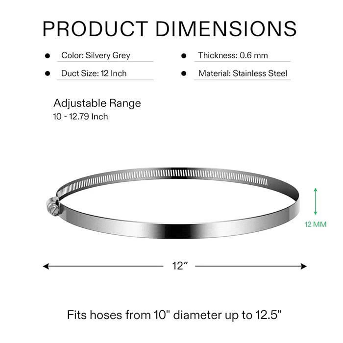 Vivosun Stainless Steel Air Ducting Clamps 12", Pack of 2 - Image 7